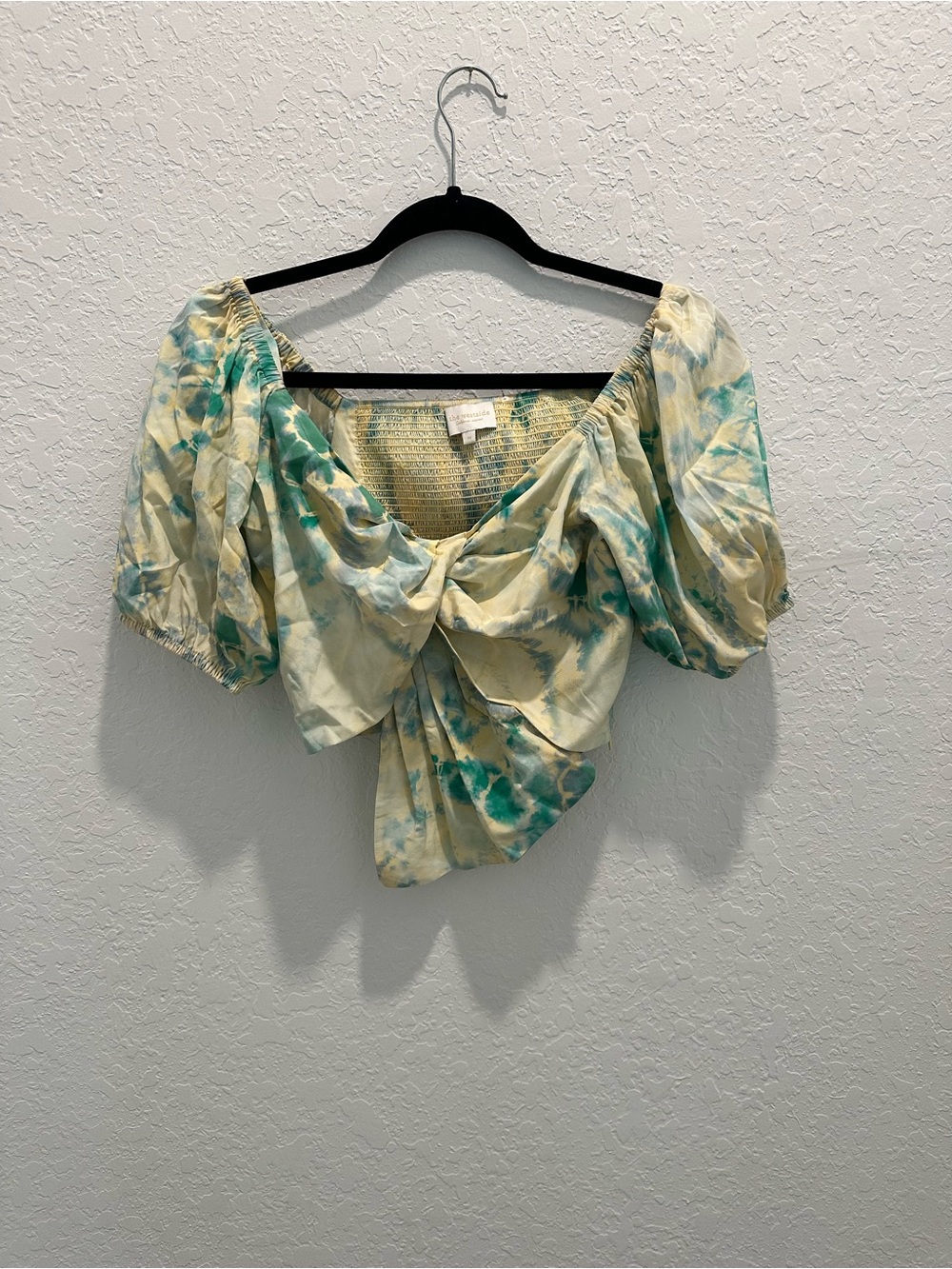 NWOT The WESTSIDE Puff Sleeve Crop Top - Green and Yellow Tie-Dye